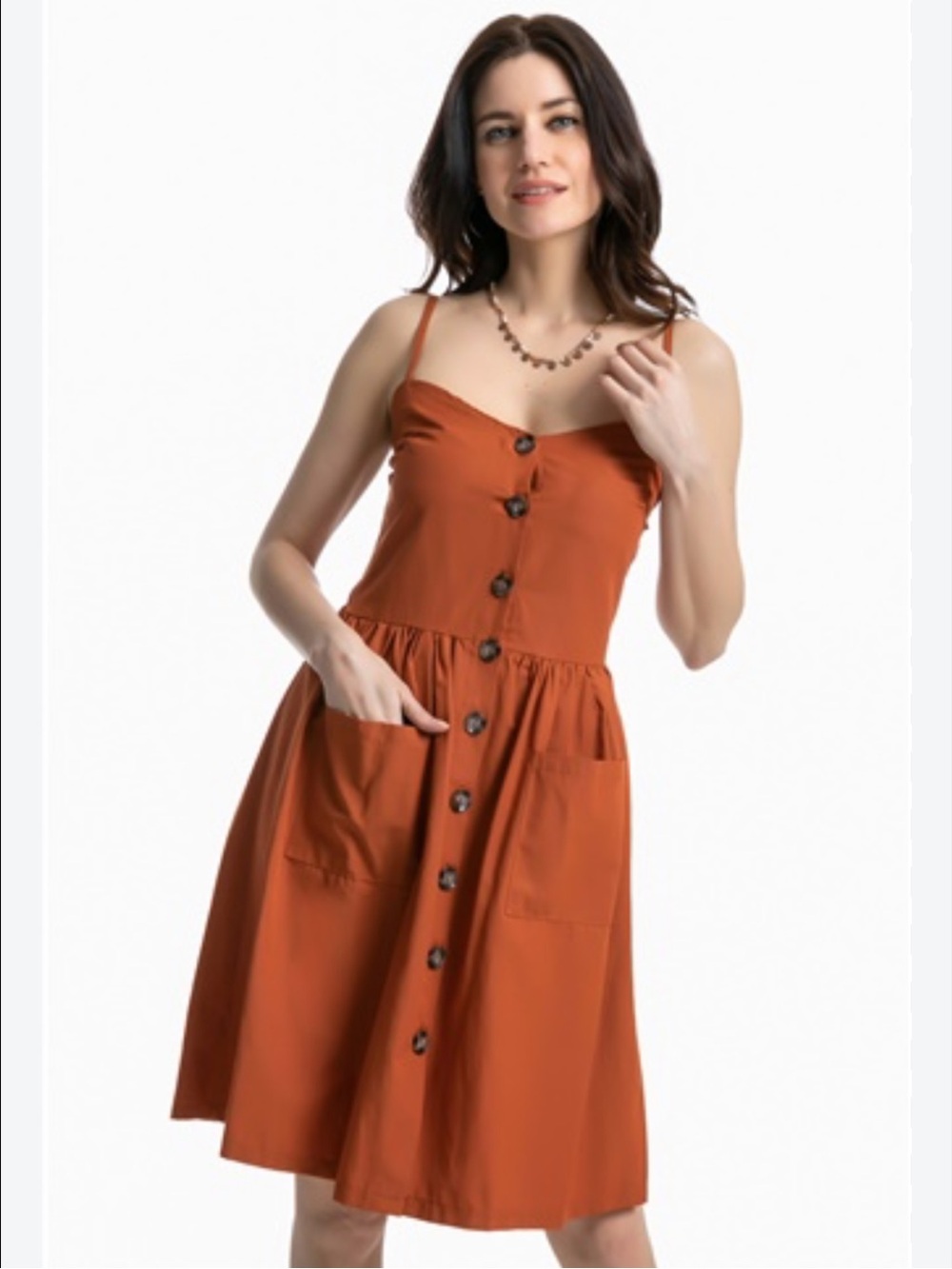 Reitmans Linen Blend Button Down Midi Dress, Orange, Size XL